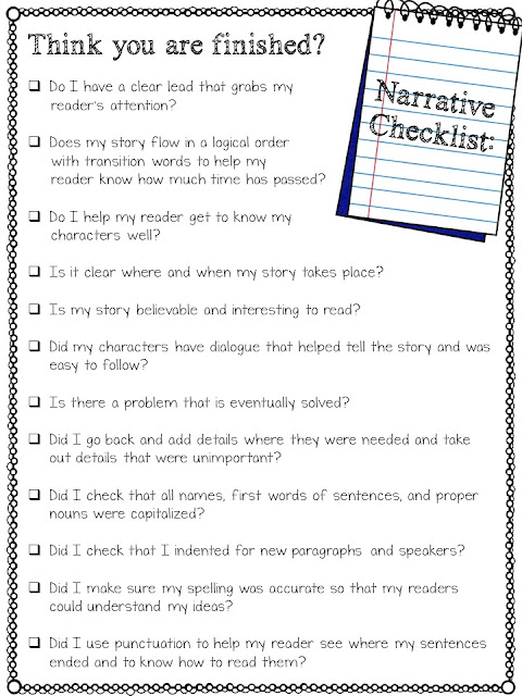 narrative writing checklist teaching narrative writing