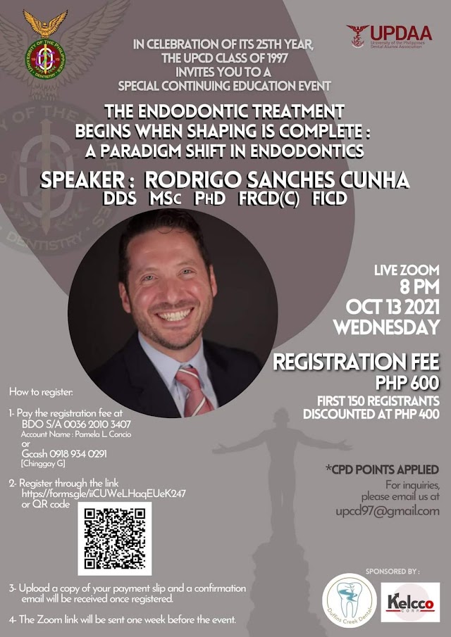 UPCD Class of 1997 Webinar: THE ENDODONTIC TREATMENT BEGINS WHEN SHAPING IS COMPLETE: A PARADIGM SHIFT IN ENDODONTICS