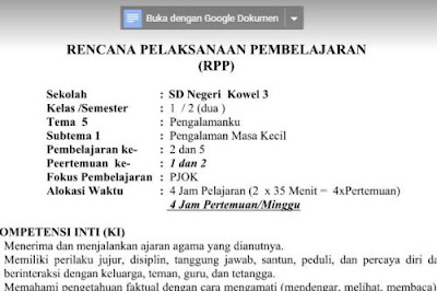  Bagi sekolah yang tidak mempunyai guru mata pelajaran  RPP PJOK Kelas 1 Kurikulum 2013 Revisi Terbaru