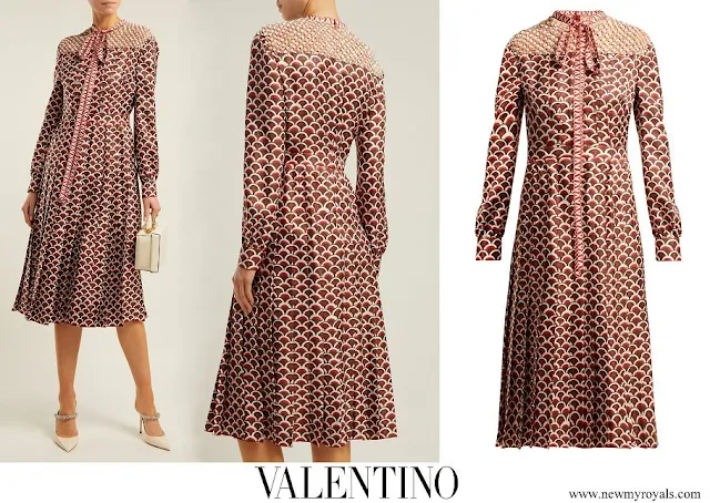 Queen Maxima wore Valentino scale-print silk twill midi dress