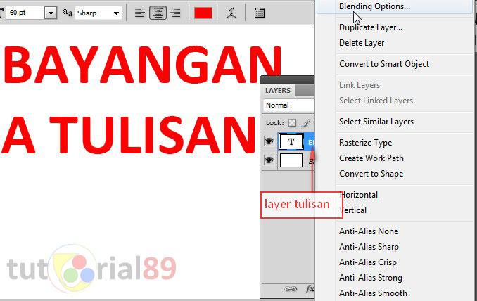 cara membuat efek bayangan pada tulisan di photoshop