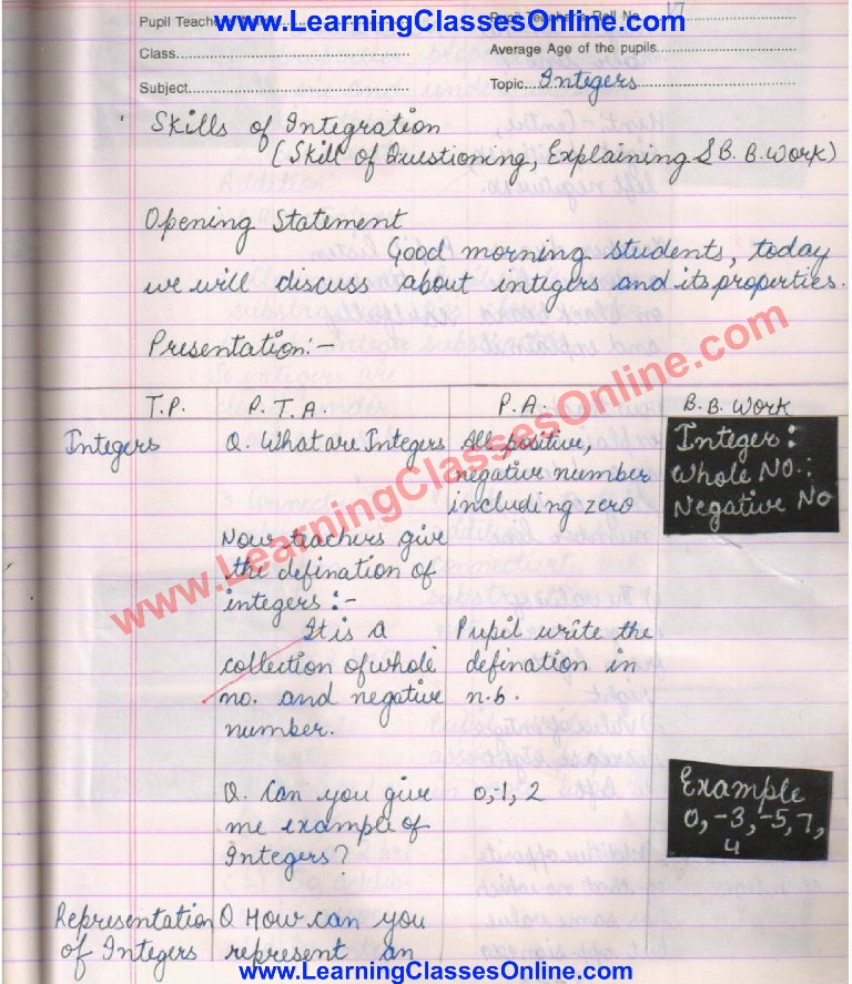 Integers Lesson Plan