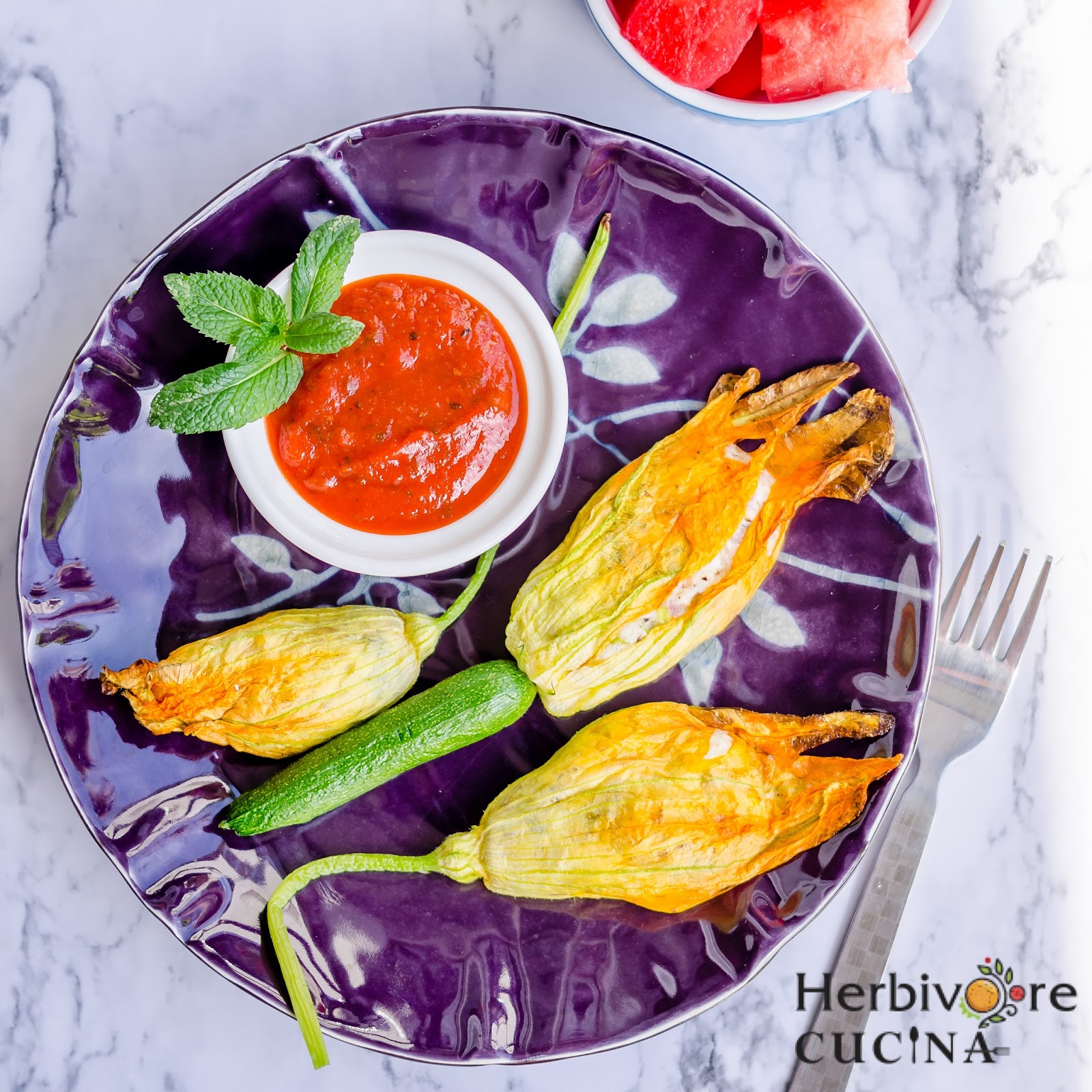 Herbivore Cucina Stuffed Baked (Not Fried) Zucchini Blossoms