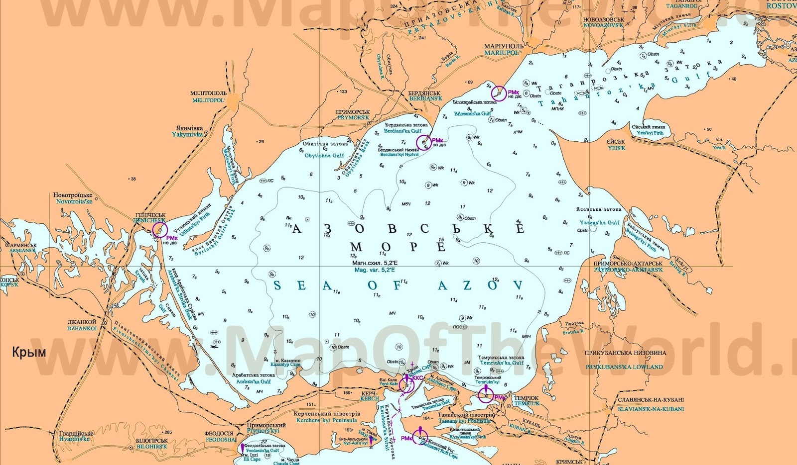 Большой Советский Атлас Мира. Физическая карта Черного и Азовского морей.