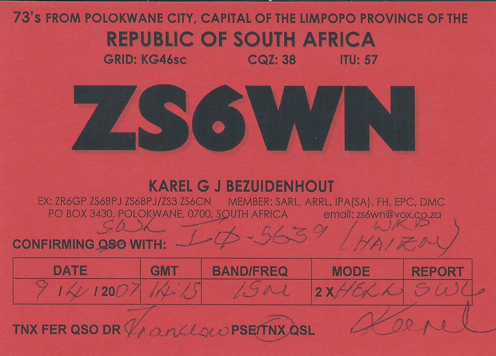 RADIOASCOLTO LISTEN TO THE WORLD HAM QSL