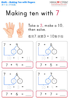 MamaLovePrint 自製工作紙 -  Making Ten 湊十法 - 手指篇 幼稚園 數學 工作紙 Math Making 10 with Fingers  Worksheets - The Power of Making Tens Exercise for Kindergarten School Printable Freebies Daily Activities
