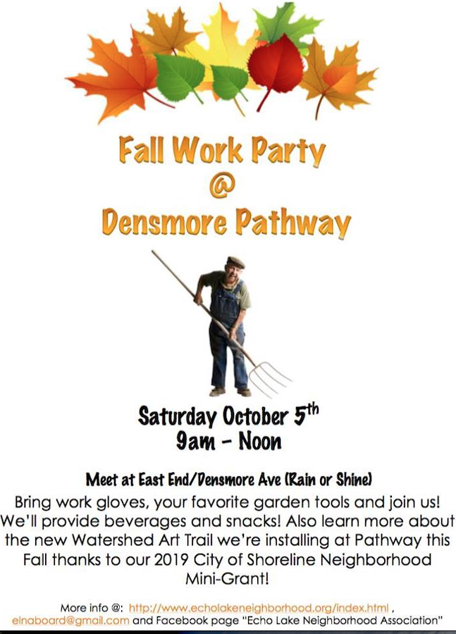 Shoreline Area News Fall work party at the Densmore Pathway Oct 5