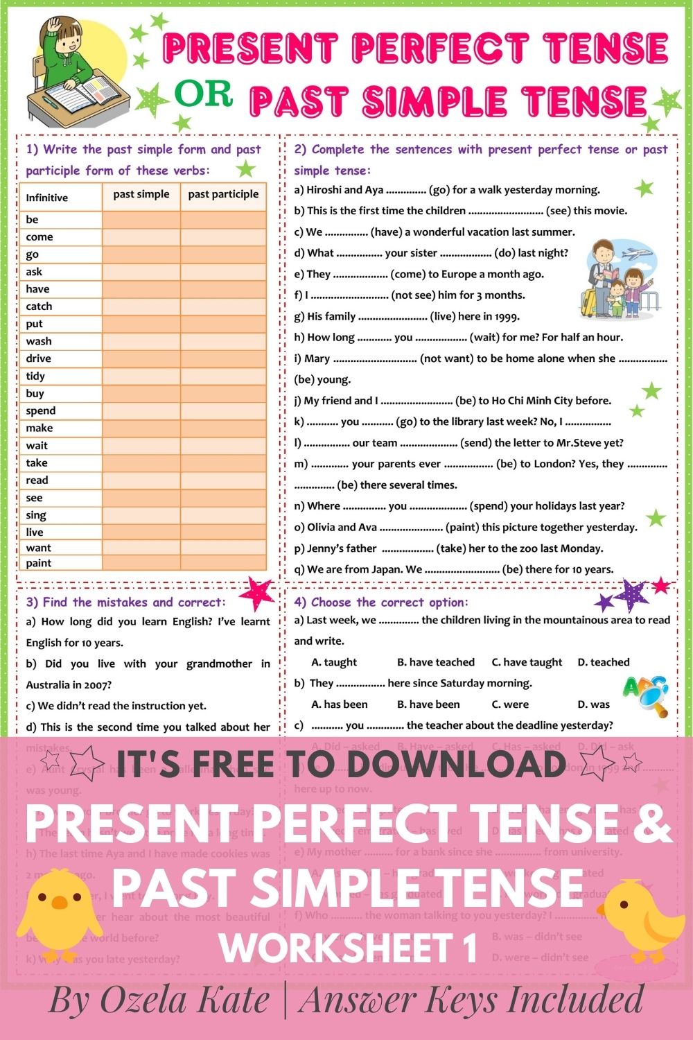 Perfect Past Tense Worksheet With Answers