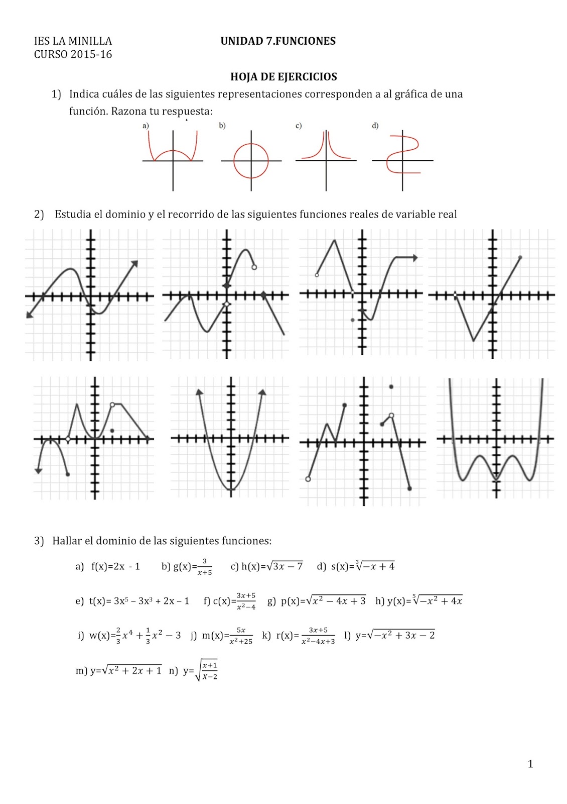 MATEMÁTICAS 4º ESO HOJA DE EJERCICIOS