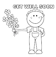 boy holds flowers Get well soon coloring page