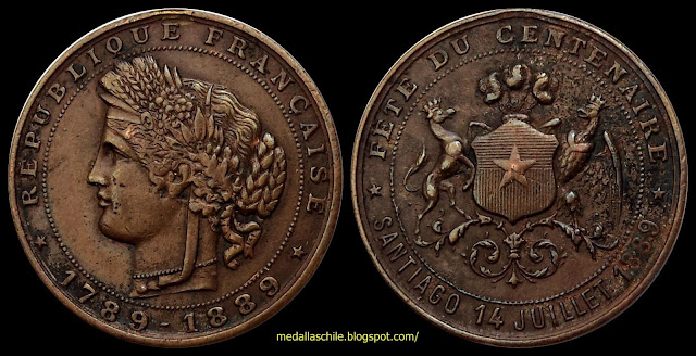 Medaille Fete du Centenaire 1889 Chile Francia