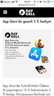 Paycell Appstore da harcamak için 5 tl veriyormuş