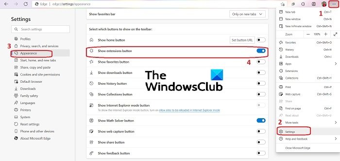 Comment supprimer le bouton de menu Extensions de Microsoft Edge