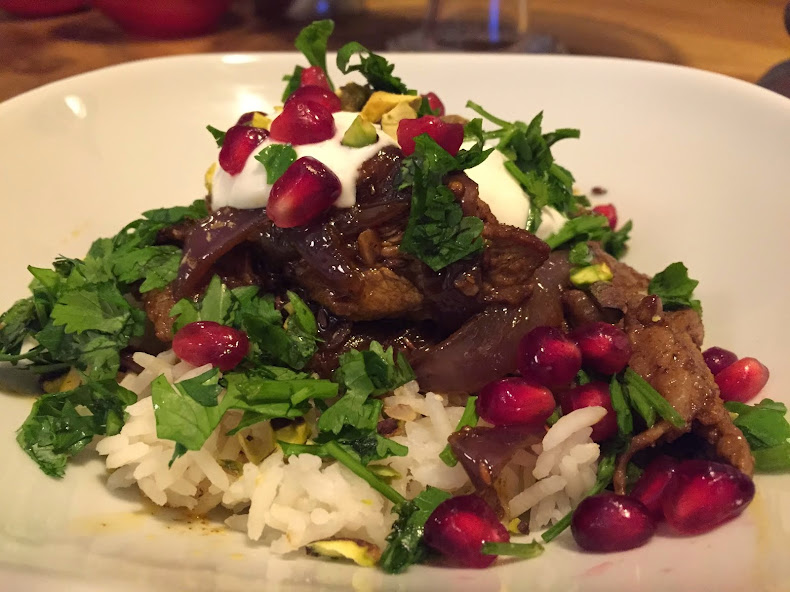 Lamb Stir-Fry with Pomegranate and Yogurt