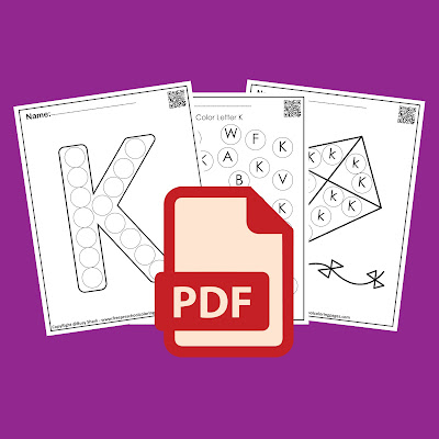 Letter K dot markers free preschool coloring pages ,learn alphabet ABC for toddlers