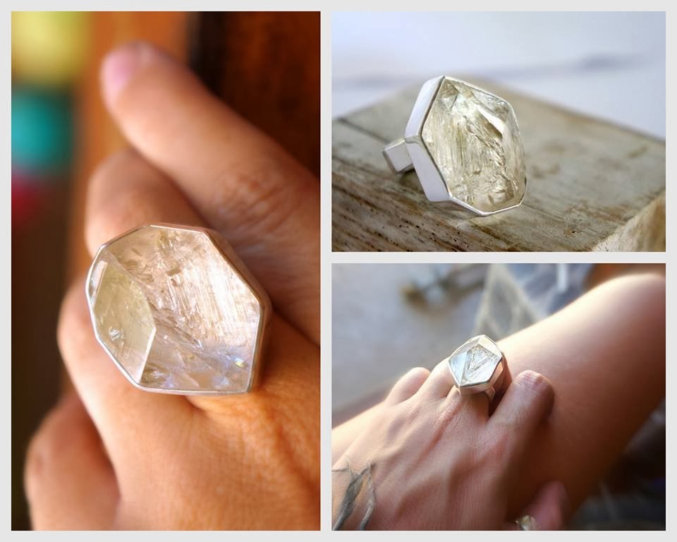 EK Art Jewelry Tamarindo Costa Rica Big chunky Herkimer Diamond ring
