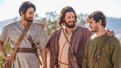 Image from The Chosen TV series showing Jesus with James and John.