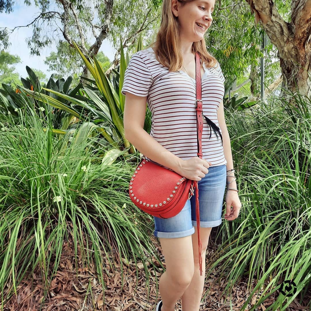 Away From Blue | Aussie Mum Style, Away From The Blue Jeans Rut: Striped  Tanks, Denim Shorts and Red Crossbody Bags