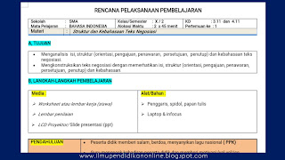 RPP 1 Lembar Bahasa Indonesia SMA/SMK Kelas 10 Semester 2