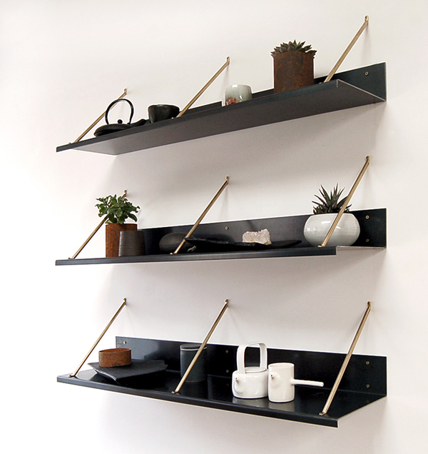 raw steel and brass shelves