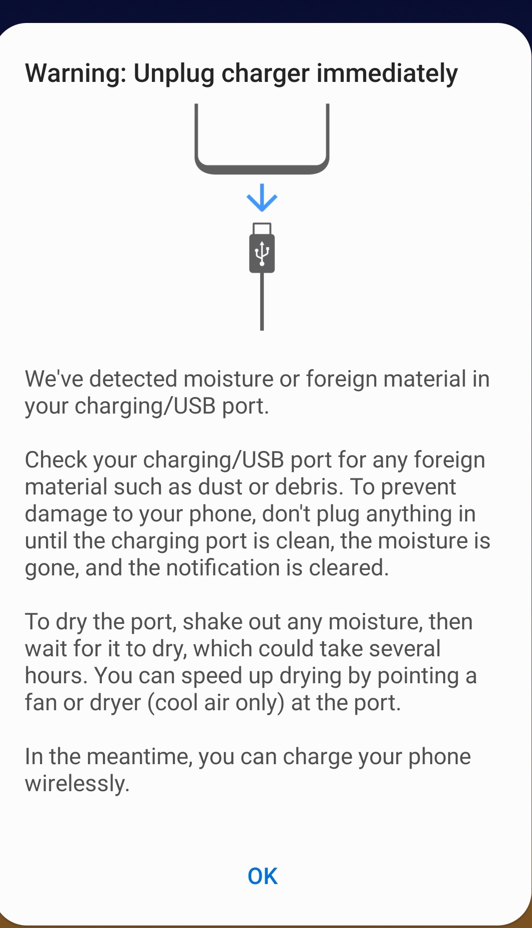 Samsung Warning: charger