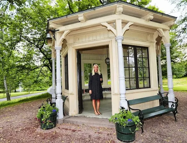 Crown Princess Mette Marit of Norway attended a event. wore Valentino print floral dress