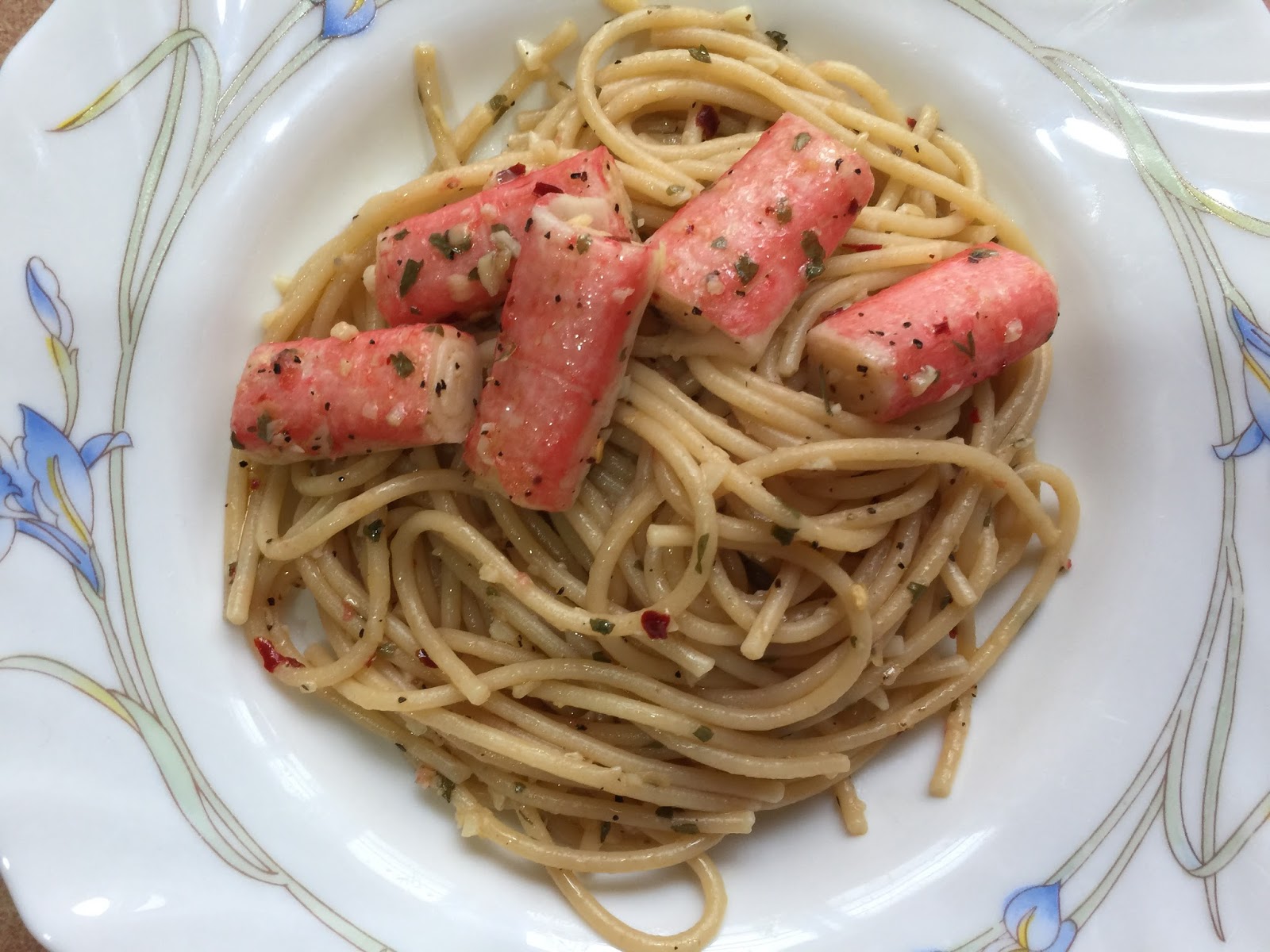 Spaghetti Aglio Olio with Crab Sticks