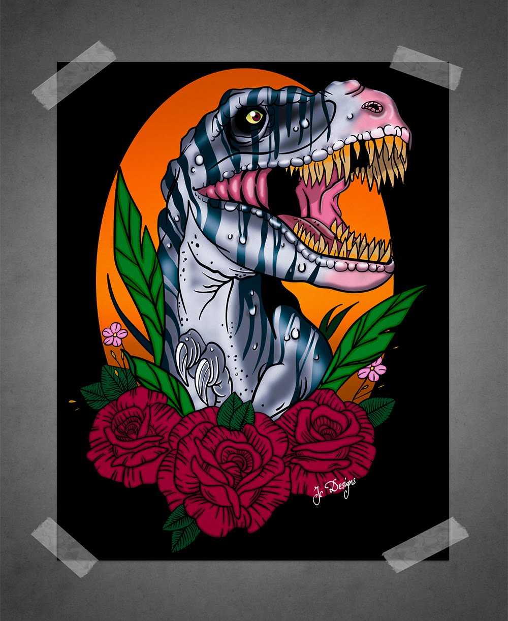 Diseño Ilustración T Rex y Rosas Jc Designs Diseñador