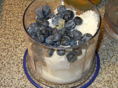 yogurt and blue berries in a food processor 