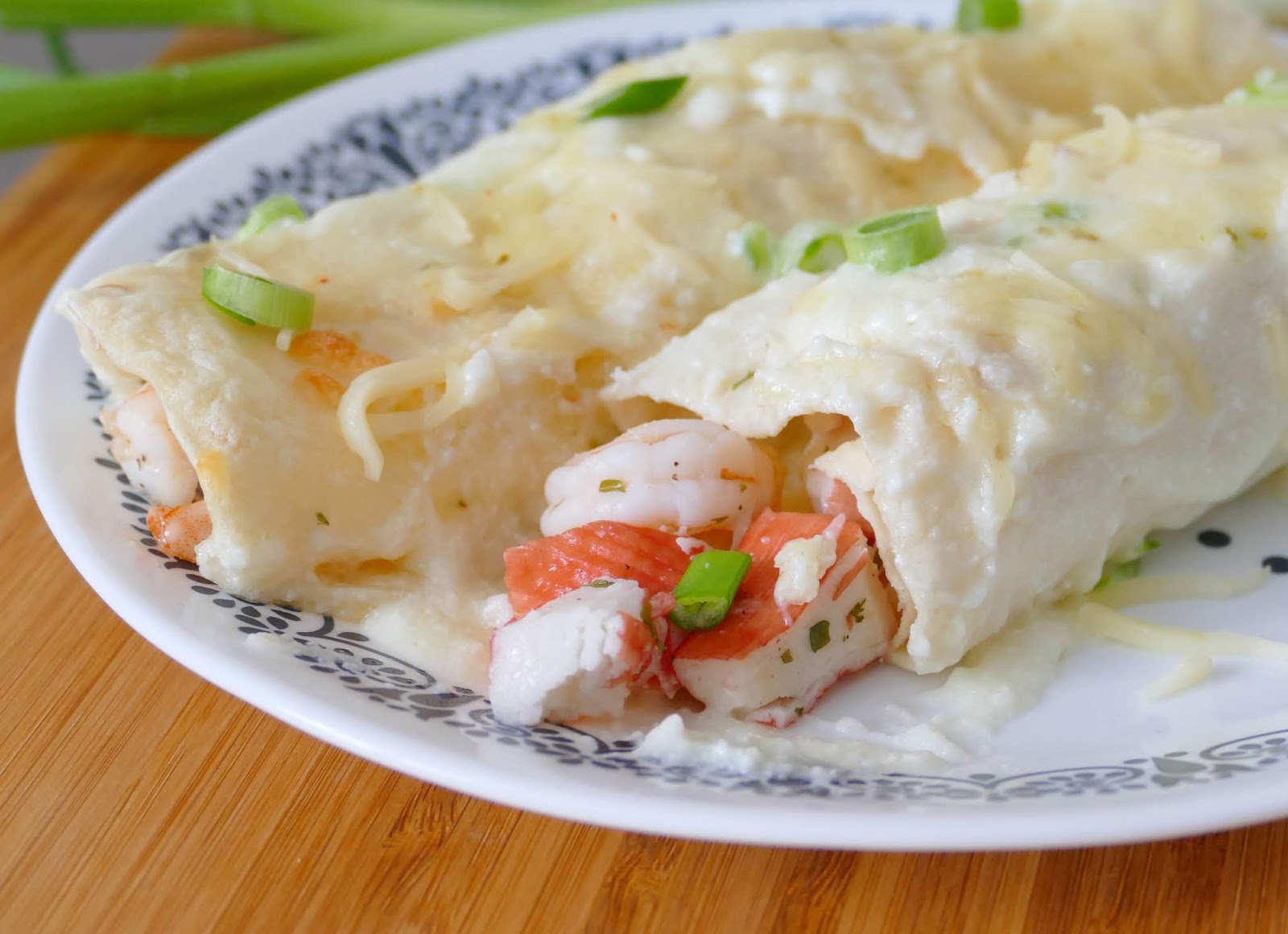 Shrimp and Crab Seafood Enchiladas with Jalapeno Cream Sauce Recipe