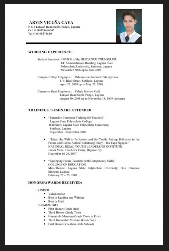 resume example fresh graduate