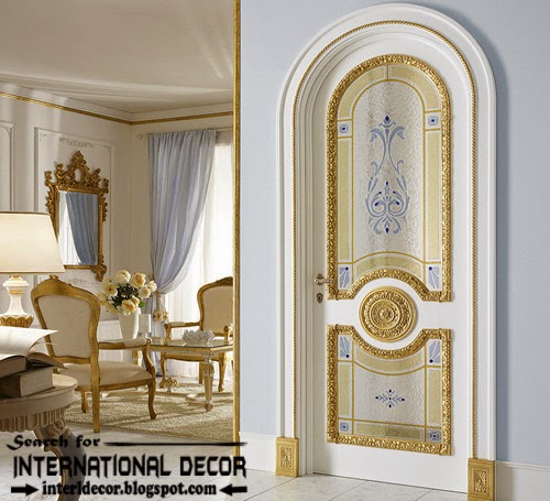 luxury interior doors for classic interior, Italian white door with glided decor