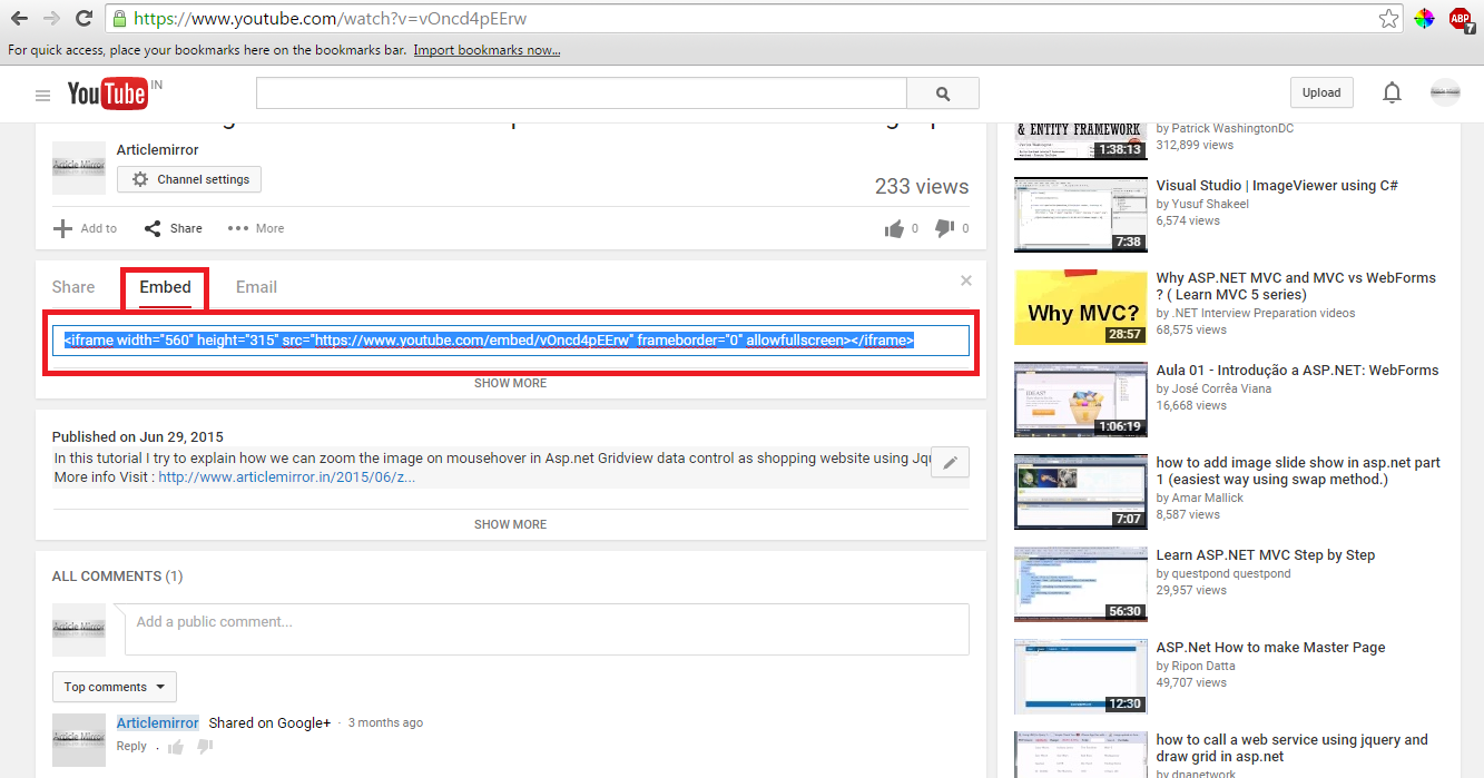 Youtube autoplay and disable related videos ASPMANTRA