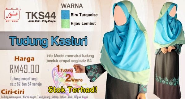 tudung raya kasturi biru turqoise hijau lembut