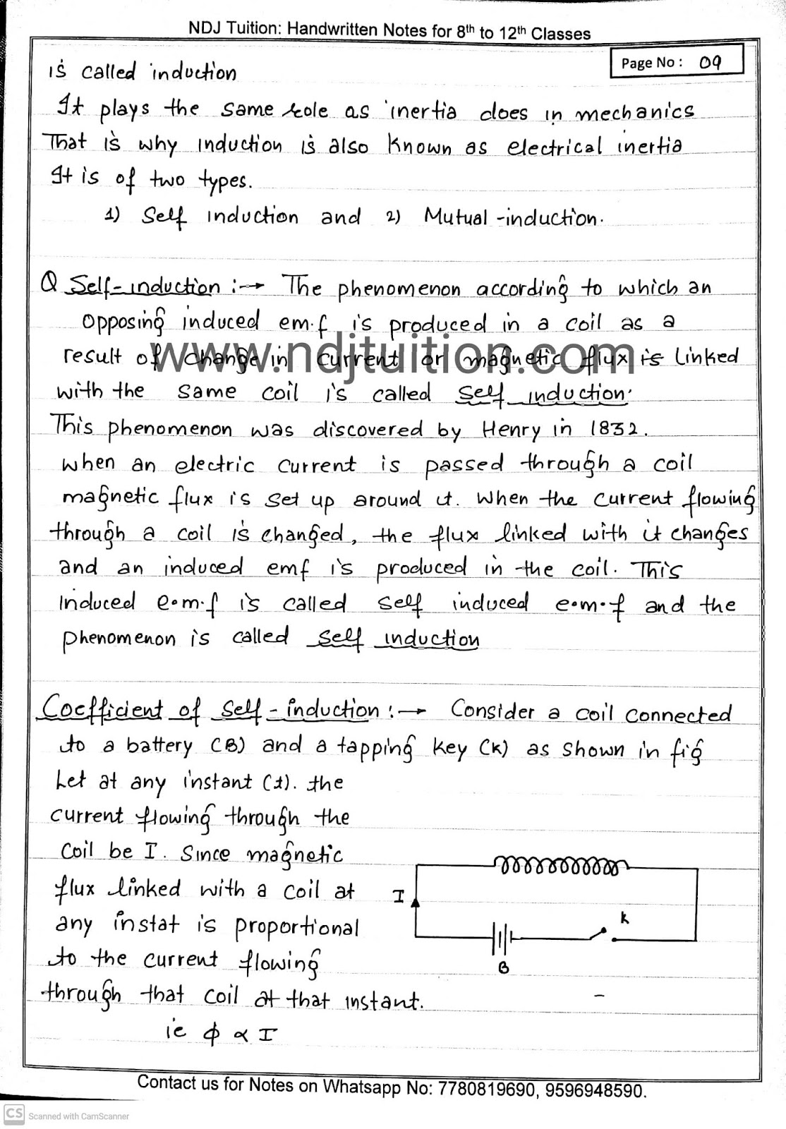 Induction Handwritten Notes for 12th Physics