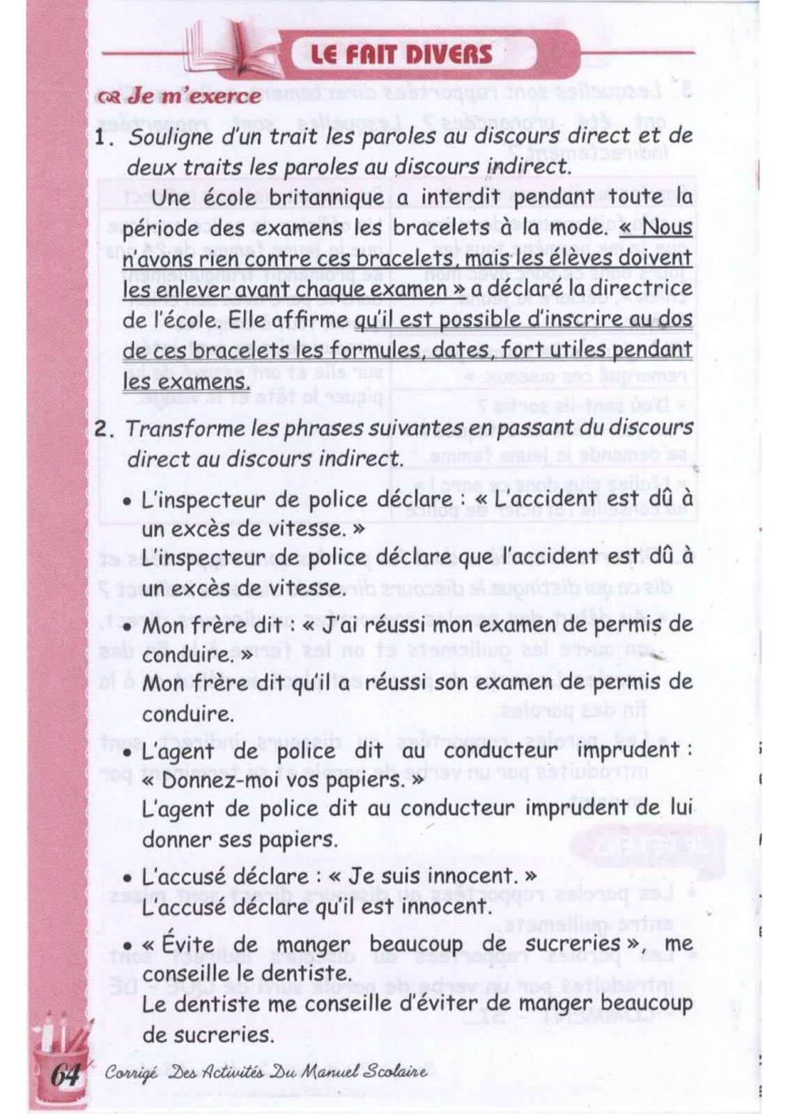 حل تمارين صفحة 60 الفرنسية للسنة الثالثة متوسط - الجيل الثاني