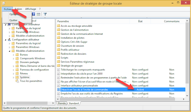 désactiver, empêcher, interdire, protéger, l'invite de commandes, cmd.exe, éditeur de stratégie de groupe locale, gpedit.msc, Windows 8, trucs et astuces, administration 