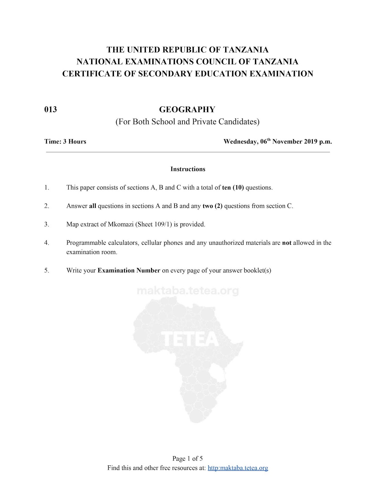 GEOGRAPHY NECTA 2019 SOLVING SCHOOL KWANZA