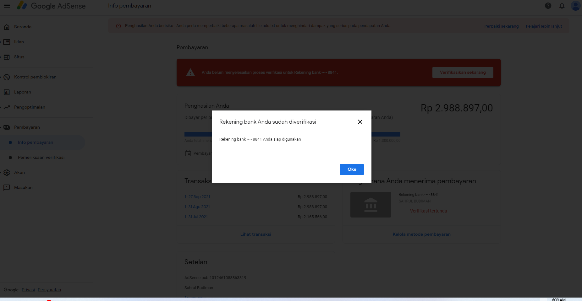 Cara Verifikasi Rekening Bank Mandiri Pembayaran AdSense