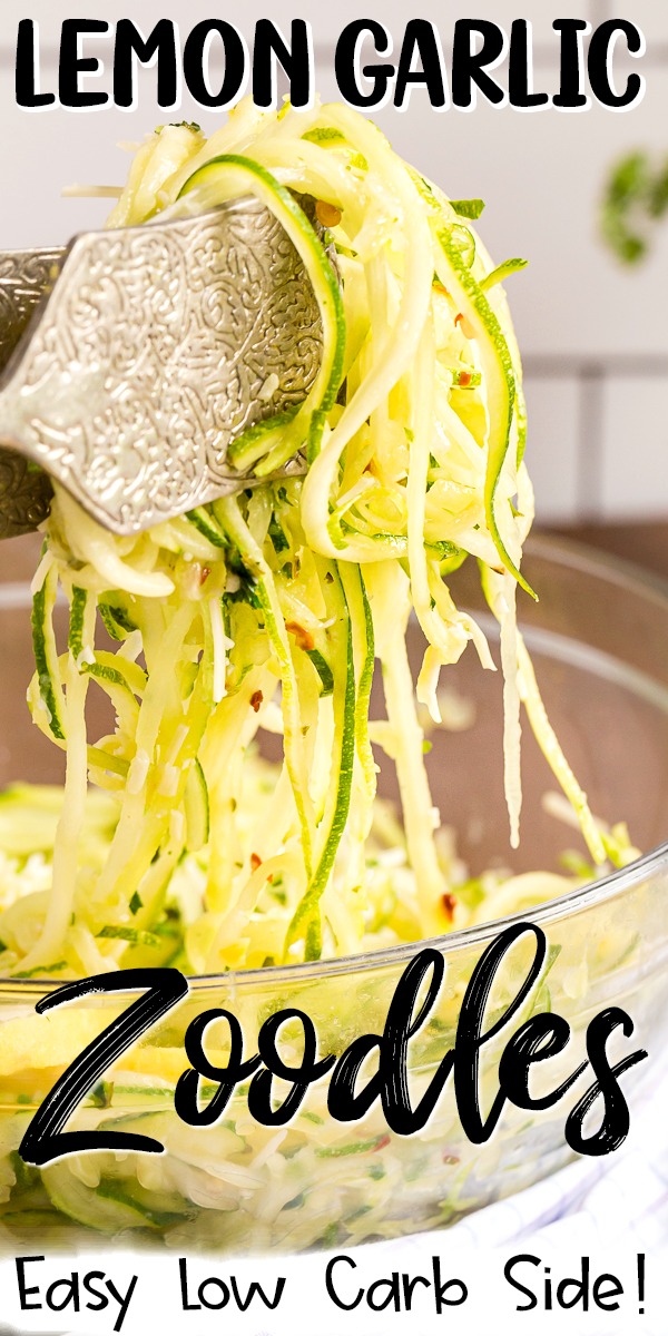 Lemon Garlic Zucchini Noodles - Fresh zucchini noodles tossed in a simple lemon garlic butter are the perfect easy to make low carb side dish! #zucchini #zoodles #lowcarb #keto #pasta #lemon #garlic #sidedish #easy #recipe | bobbiskozykitchen.com