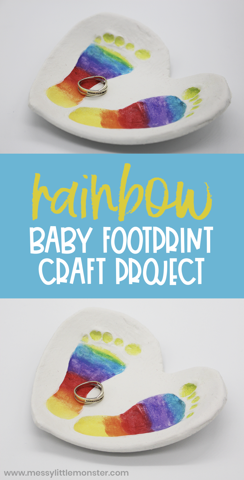 Clay Baby Footprint Art with rainbow footprints! Messy Little Monster
