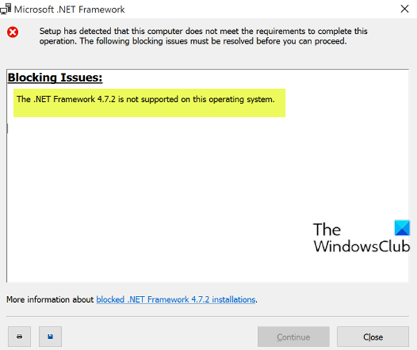 .NET Framework no es compatible con este sistema operativo
