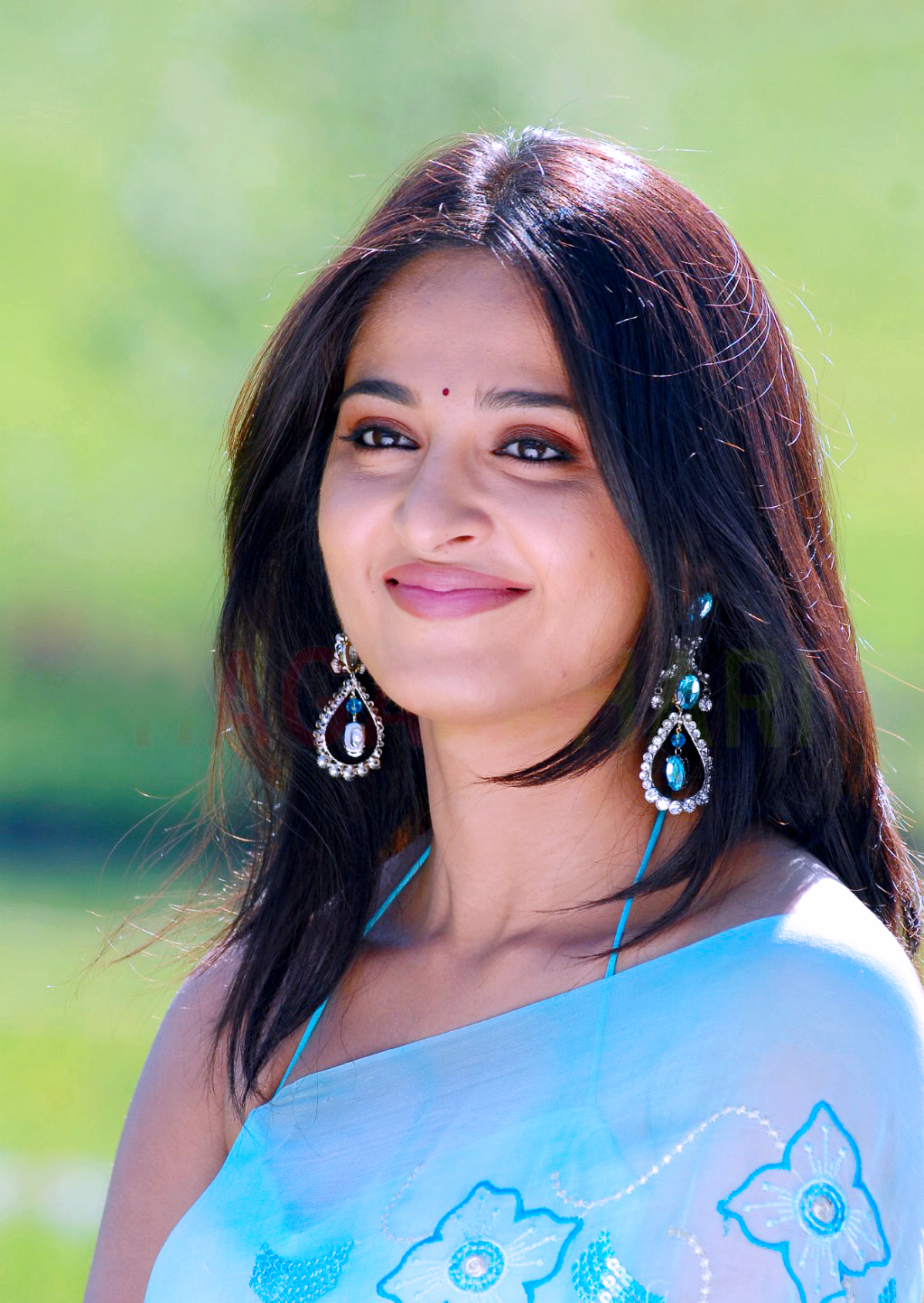 Beauty Galore HD : Anushka Shetty Blue Saree Closeup Photos