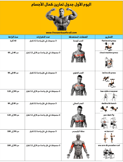 جدول تمارين كمال الاجسام