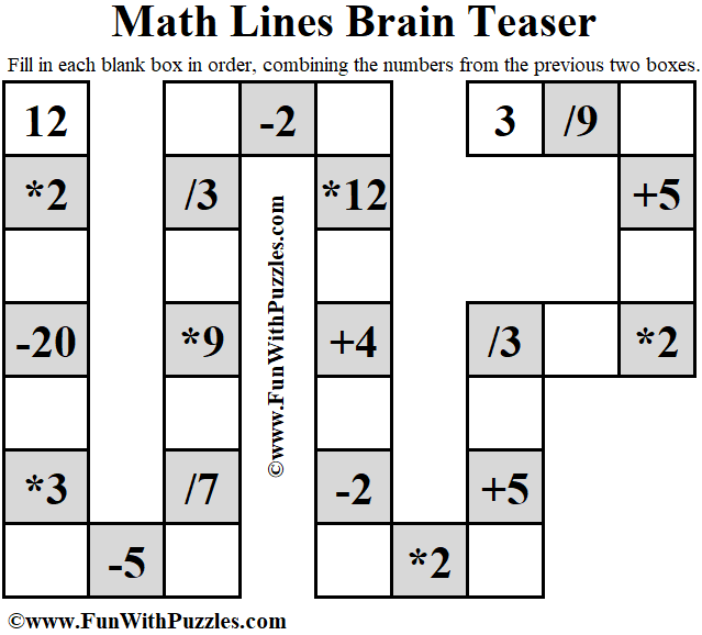 It is Math Lines Brain Teaser in which one has to fill the blank boxes combining two previous boxes.