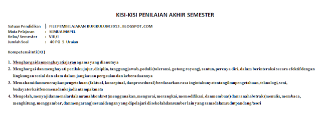 Kisi Kisi Soal Pas Kelas 8 Semester 1 Kurikulum 2013 Tahun 2020 File Pembelajaran Kurikulum2013