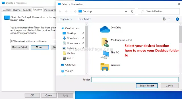 كيفية نقل موقع مجلد سطح المكتب في Windows 10 كيفية نقل موقع مجلد سطح المكتب في Windows 10
