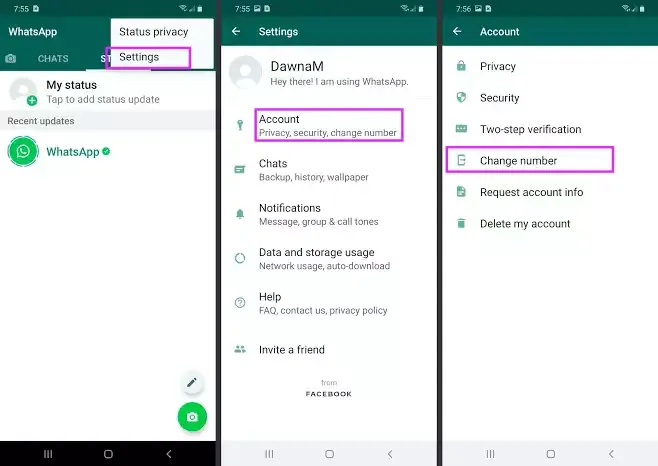 How to change whatsapp account number