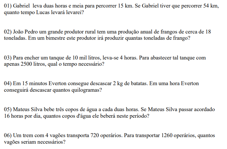 Lista De Exercícios I - Regra De Três Simples