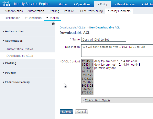 ISE dACL creation